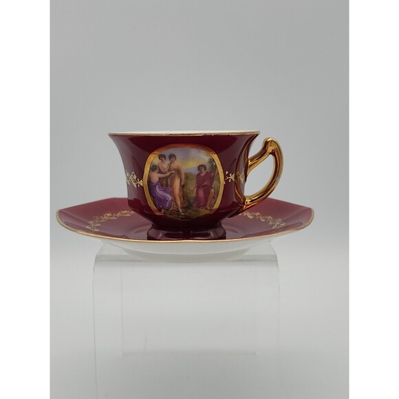 AJ Co Demitasse Teacup & Saucer made in Czechoslovakia Art Nouveau - Picture 1 of 12